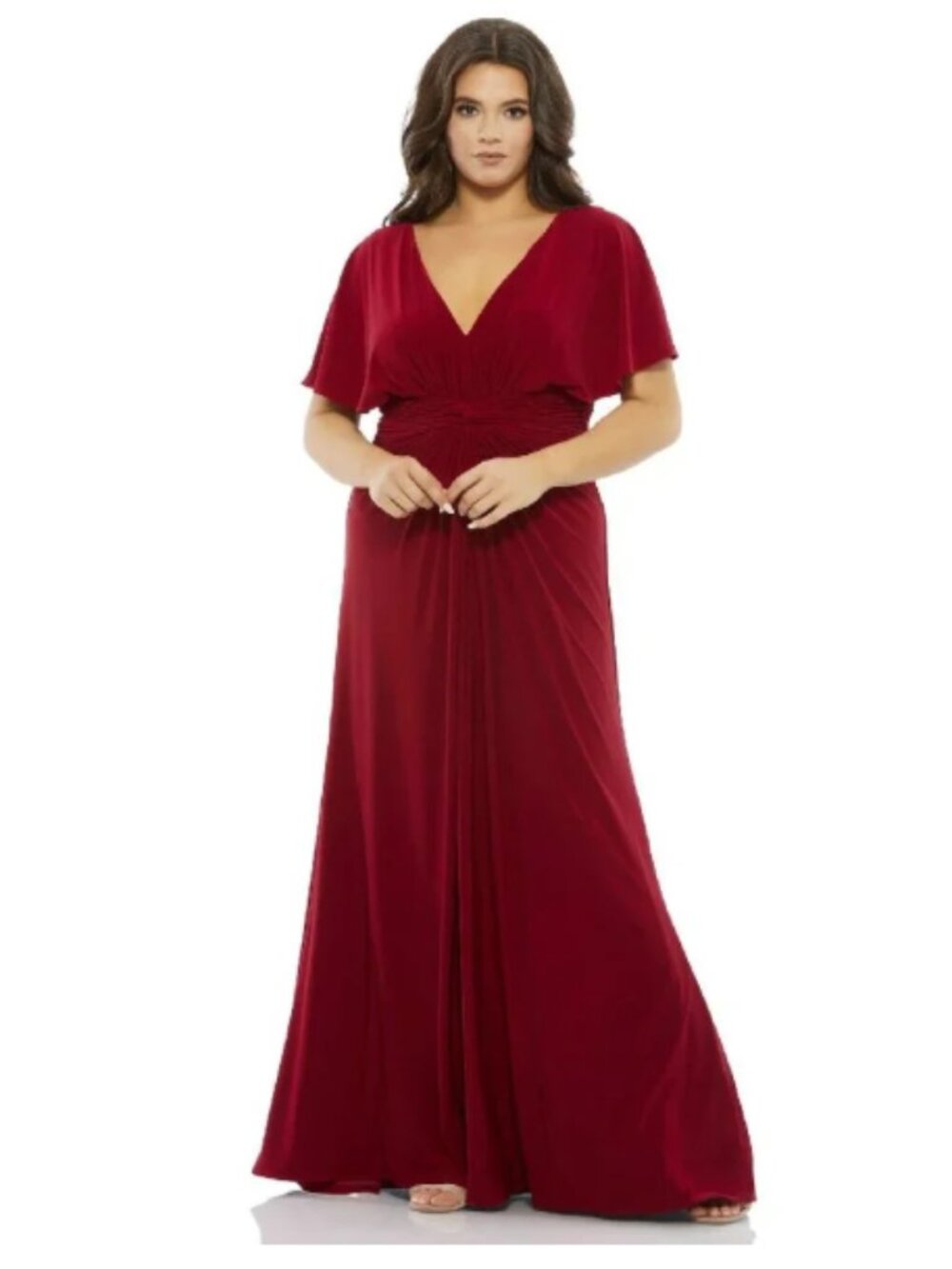 MAC DUGGAL Dress Size 24 Evening Gown NEW Red Twist Waist Jersey V Neck